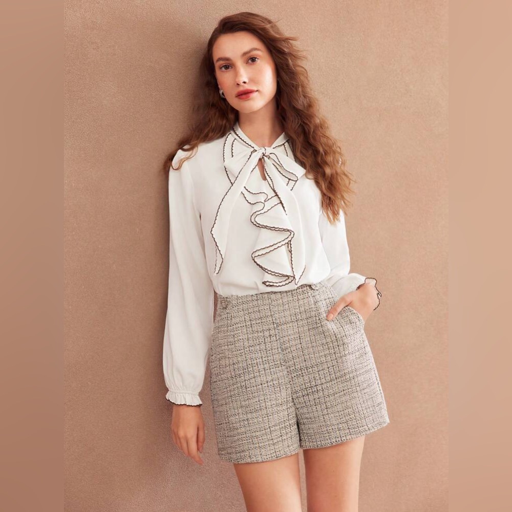 MOTF brand Elegant Wool tweed button detail Shorts